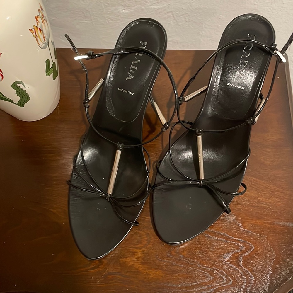 Prada black and silver heals